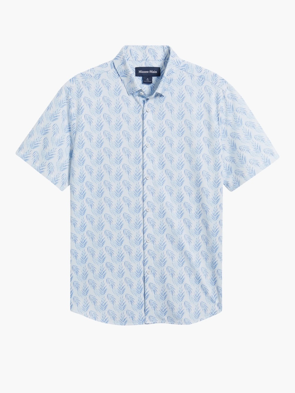 Mizzen+Main Blue Leaf-Print Short Sleeve Button-Up